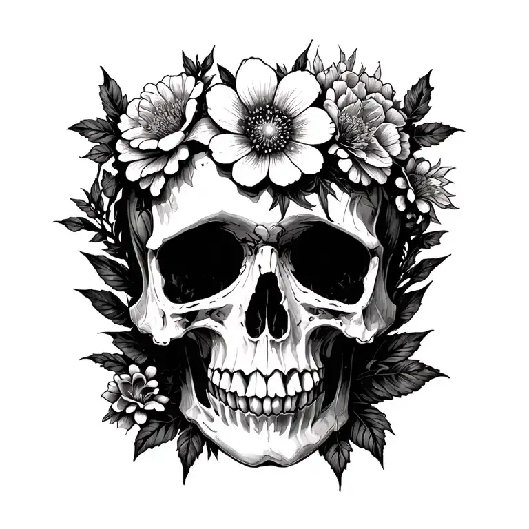 Dying Stars Skulls Flowers Surrounding The Stars