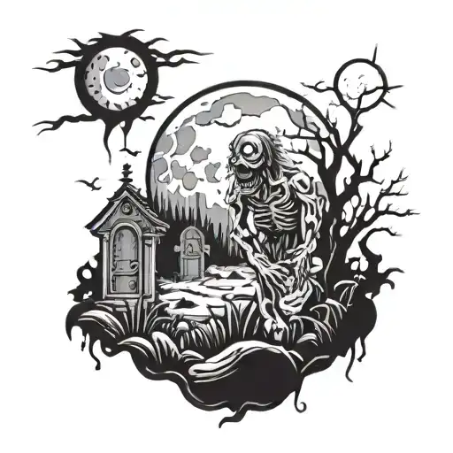Zombie Emerging From A Graveyard With A Full Moon In The Background