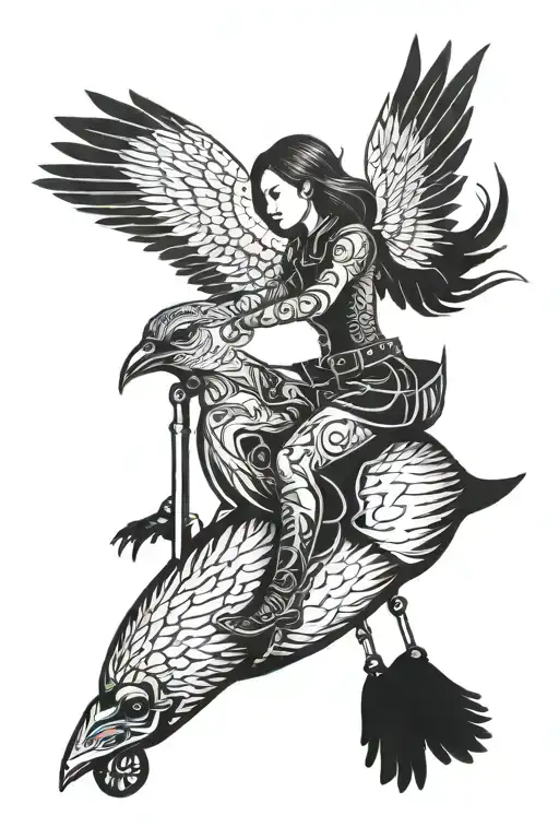 Girl Riding Bird Flying