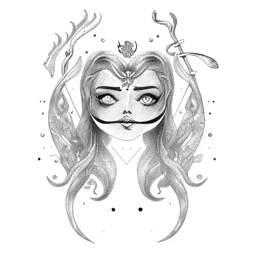 Mermaid Face With Hand Holding Trident