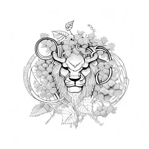 Leo And Aries Symbols Surrounded By Flourishing Vines And Leaves