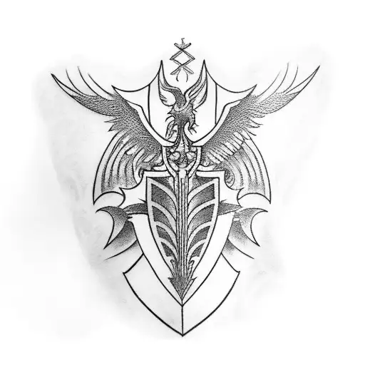 Half Sleeve Shoulder Medieval Armor Tattoo With Phoenix Shield Emblem