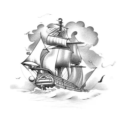 Pirate Ship On Stormy Seas At Night In A Storm Grim And Dark