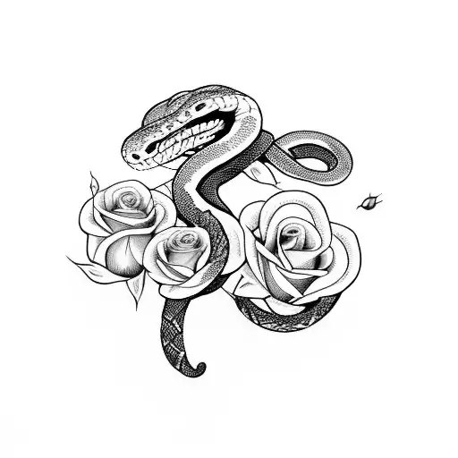 Snake Around Arm With Roses