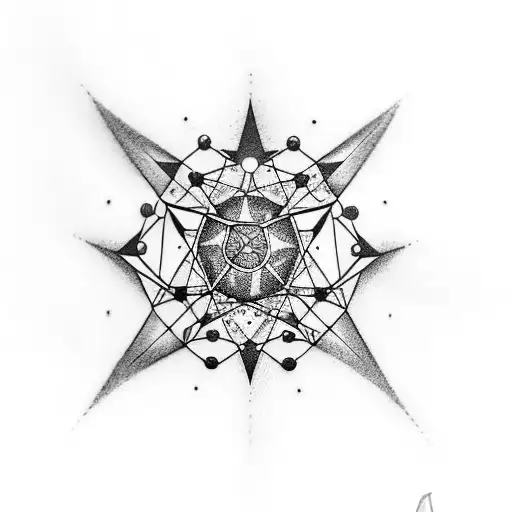 Star Tatoo With Molecular Structure With Constellations Forming Within The Bonds
