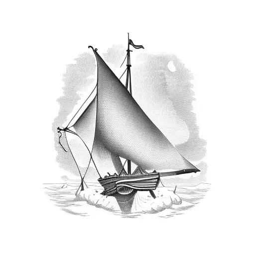 New England Style Schooner With Oars And Sextant
