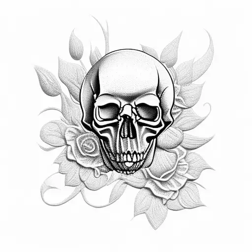 Baffalo Skull With Flowers