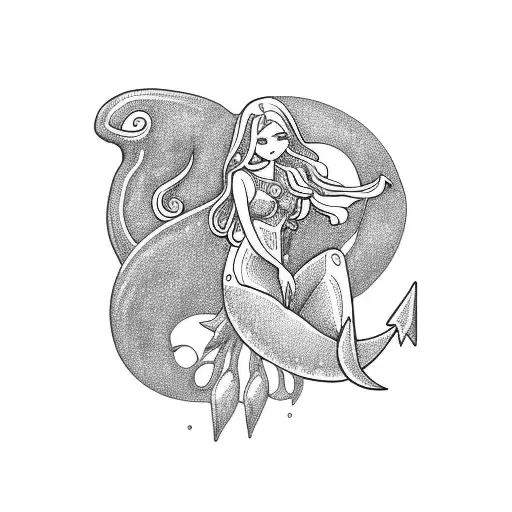 Back Facing Mermaid Sitting On An Anchor