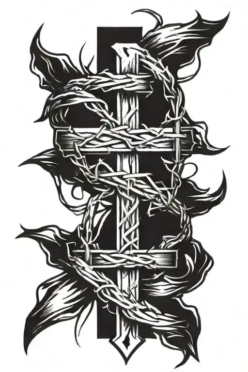 Cross Made Of Two Nails Crown Of Thorns Inter Twined