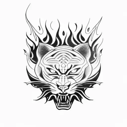 Panther With Fire Flames On The Eyes Opening Its Mouth