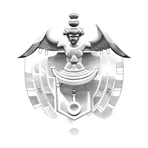 A Tattoo Design Combining Elements Of Ancient Greek Architecture And A Sport-related Symbol