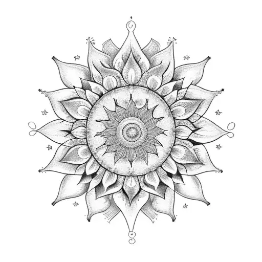 A Celestial Sunflower Constellation In Blackwork Style