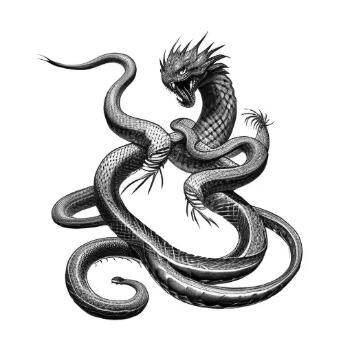 Phenix Fighting Against A Snake Around His Body