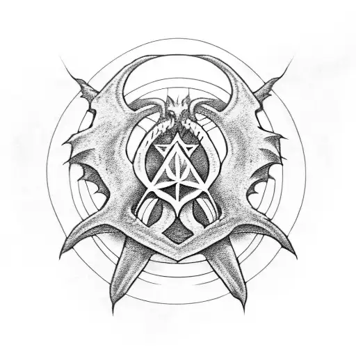 Deathly Hallows Symbol With Dragon And Dementors