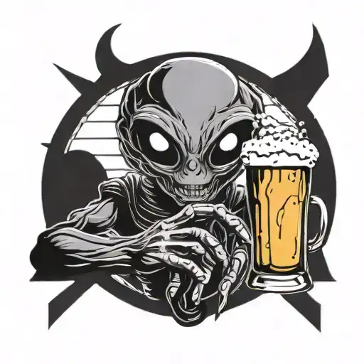 Alien Peeking Through Circular Window Holding A Glass Of Beer In Hand