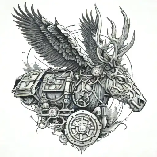 Incorporate A Detailed Engine With High Horsepower Into A Hunting Scene
