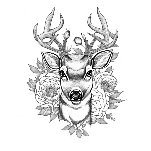 Deer With Peonies