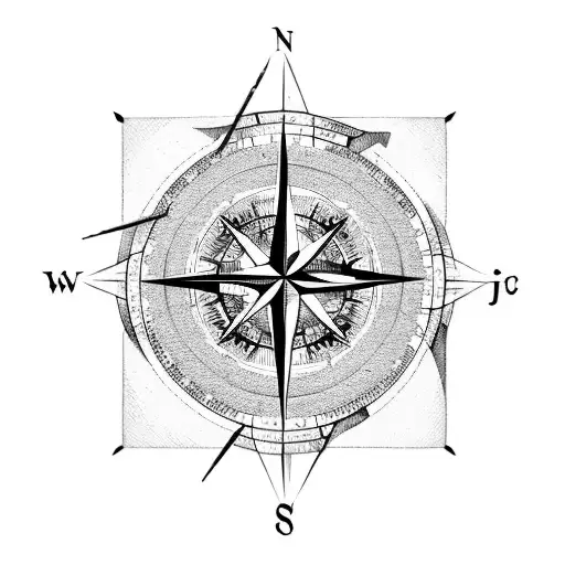 A Compass Rose Intertwined With A Mountain Range And A Tent