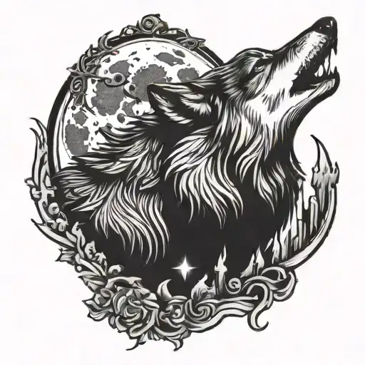 A Majestic Wolf Howling At The Moon In A Gothic Style