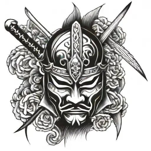 Half Samurai Mask With A Sword