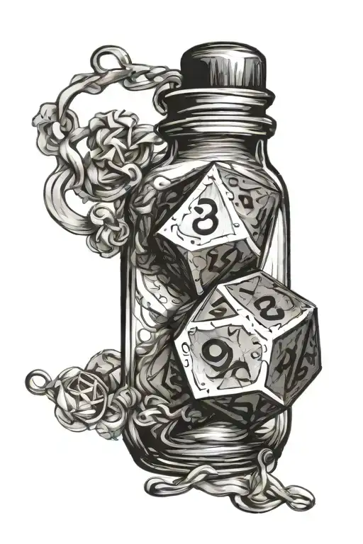 A D20 Dice In A Bottle Floating