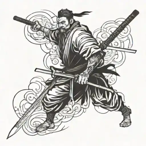 A Ronin Holding Katana Stabbed