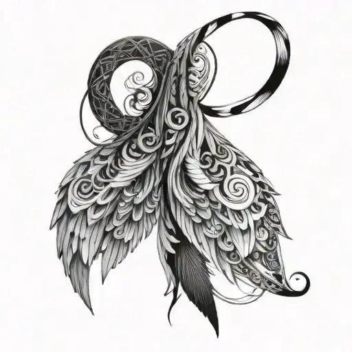 An Intricate Design Of Angel Wings Intertwined With Sacred Geometric Patterns