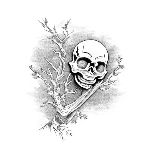 Skeleton Bride In Tree Trunk