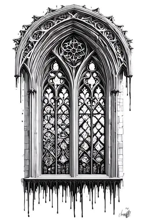 Gothic Cathedral Ceiling Or Window Arch As Frame Dripping Downwards