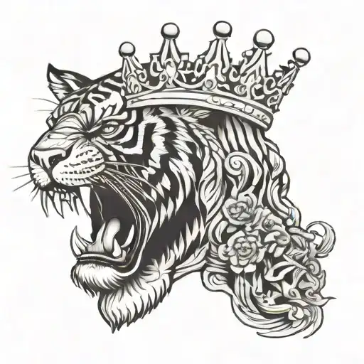 Tiger With A Crown Sitting On The Head Of The Skull