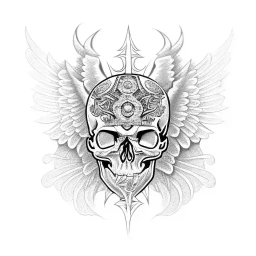 A Skull With Intricate Angelic Patterns