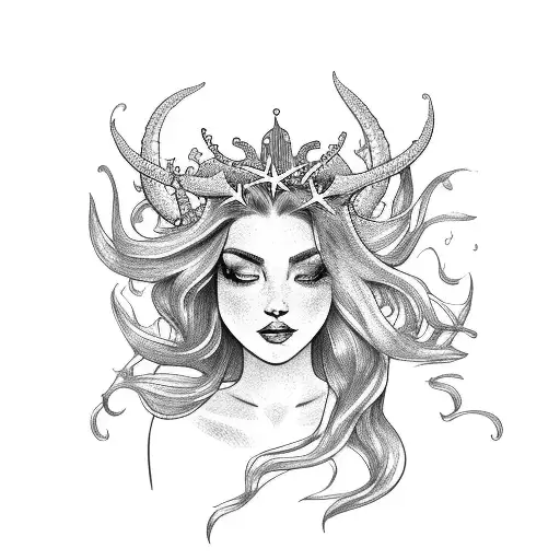 A Mermaid With Flowing Hair And A Starfish Crown
