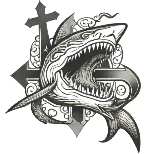 Shark Inside Of Religious Cross