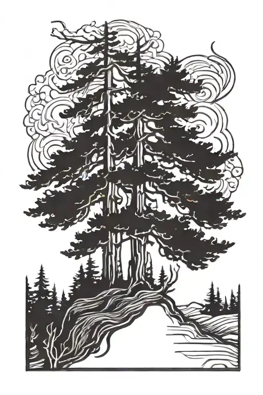 Pine Tree Half Burnt Flames