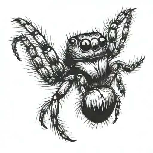 Jumping Spider With Front Arms Raised Black And White