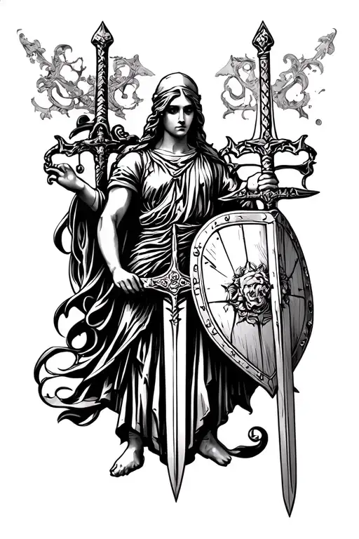 Justitia With Sword And Shield