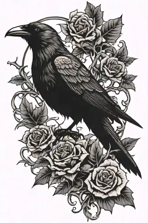 Gothic Raven And Thorn Bush