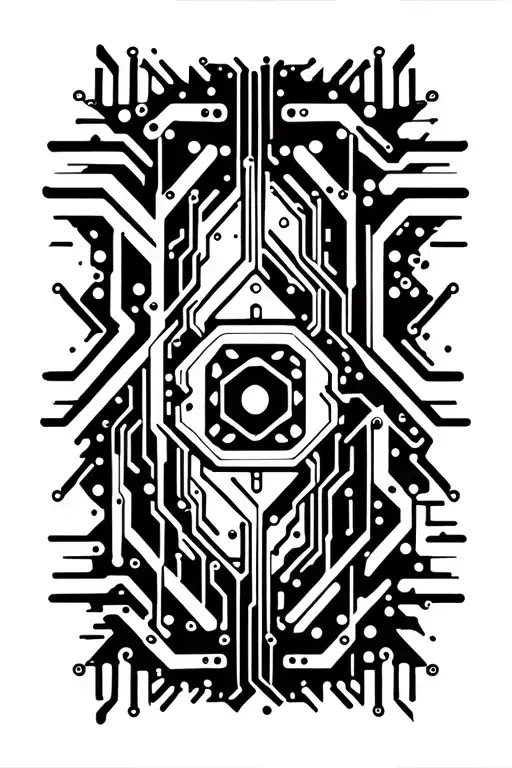 Maori Tribal And Cyberpunk Inspired Circuit Board Pattern