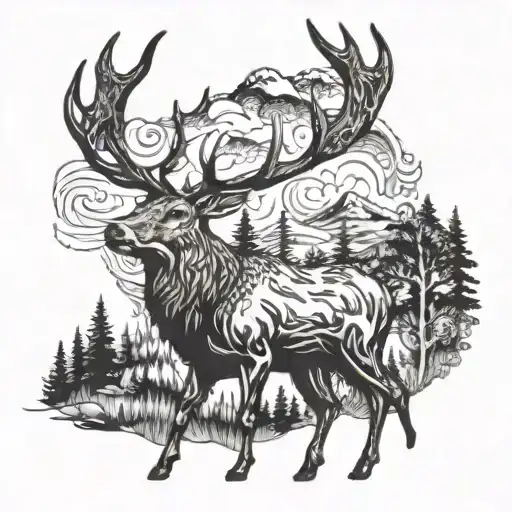 A Majestic Stag With Intricate Antlers Surrounded By A Forest Landscape