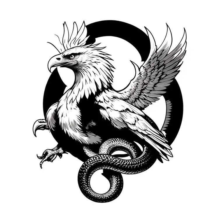 Eagle Fighting Snake Wrapped Around The Arm