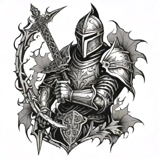 Knight In Armor With Sword Embedded With Thorns Wrapping