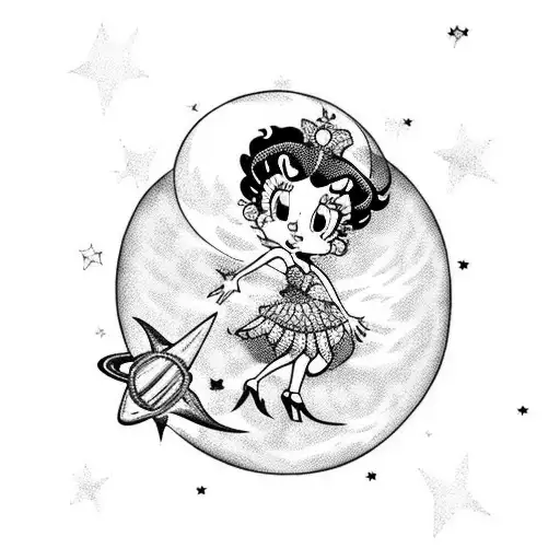 Betty Boop On A Moon With Stars And Planets Above