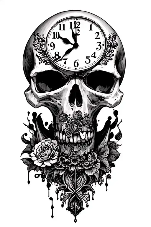 A Skull With A Clock