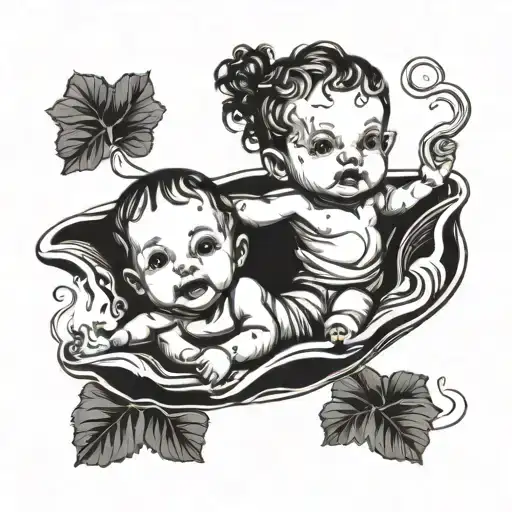 A Whimsical Design Of Twin Babies Boy And Girl Swimming Together In A Pool