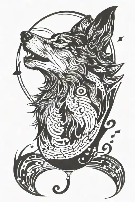 A Mystical Wolf Howling At The Moon Surrounded By Musical Notes