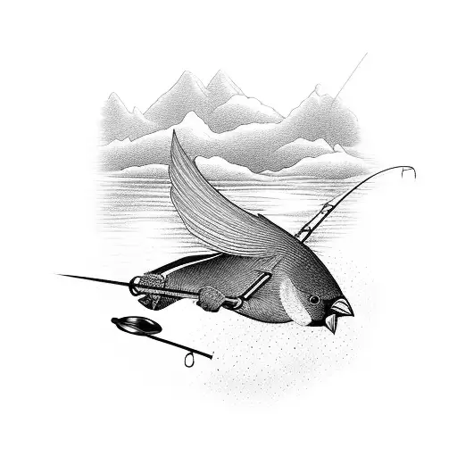 A Majestic Fishing Scene With A Group Of Colorful Cardinals Perched On A Fishing Rod