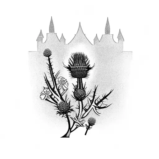 A Scottish Castle Surrounded By Thistle Flowers