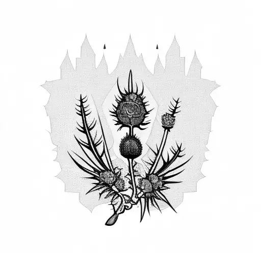 A Scottish Castle Surrounded By Thistle Flowers