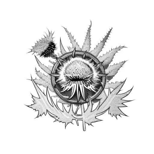 A Scottish Flag Surrounded By Thistle Flowers