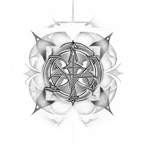 A Blackwork Tattoo Of A Mystic Sigil Incorporating Elements Of Black Magic And The Unknown